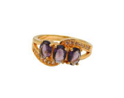 Rose-Gold On Sterling Silver Triple Oval Amethyst Ring Modern c1990 Size R 1/2