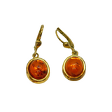 Pair of Gold On Sterling Silver Baltic Amber Leverback Earrings Vintage c1970