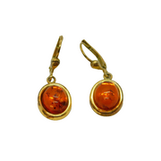 Pair of Gold On Sterling Silver Baltic Amber Leverback Earrings Vintage c1970