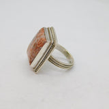 Sterling Silver Polished Jasper Boho Statement Ring Modern c1990 Size N 1/2