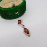 Sterling Silver Baltic Amber Drop Charm Pendant Vintage c1970