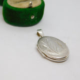 Sterling Silver Brushed Etched Floral Oval Locket Charm Pendant Vintage c1970