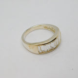 Sterling Silver 7 Emerald Cut CZ Half Eternity Band Ring Modern c1990 Size V