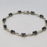 Sterling Silver Swirl Set Onyx Panel Bracelet Vintage c1970 21cm Length