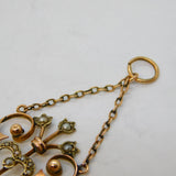 Edwardian 9ct Rose Gold, Seed Pearl & Turquoise Lavalier Pendant Antique c1910