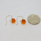 Pair of Sterling Silver Baltic Amber Sphere Set Fish Hook Earrings Vintage c1990