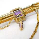 Edwardian 9ct Yellow Gold & Amethyst Lavalier Brooch Antique 1902 Birmingham