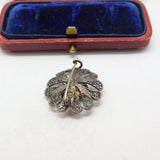 Sterling Silver Filigree Button Form Floral Brooch Antique c1940 Art Deco
