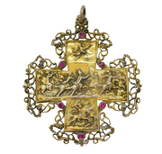 Austro-Hungarian Sterling Silver Gilt & Ruby 'Ulrich Cross' Pendant Antique