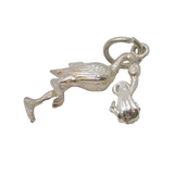 Sterling Silver Stork Delivering the Baby Charm Pendant Vintage c1970