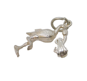 Sterling Silver Stork Delivering the Baby Charm Pendant Vintage c1970