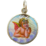 19th Century German Sterling Silver Enamel 'Gott Schütze Dich' Pendant Antique