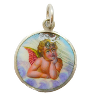 19th Century German Sterling Silver Enamel 'Gott Schütze Dich' Pendant Antique