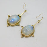 Pair of Sterling Silver Cabochon Moonstone Long Dangly Earrings Vintage c1970