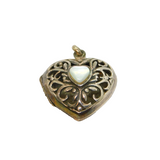 Sterling Silver Cutwork Puffy Heart With Shell Locket Pendant Modern c1990s