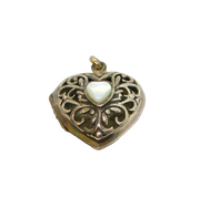 Sterling Silver Cutwork Puffy Heart With Shell Locket Pendant Modern c1990s