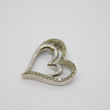 Sterling Silver Multi-Stone Diamond Set Double Heart Charm Pendant Vintage c1970