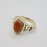 Sterling Silver Jasper Cabochon Patterned Band Ring Vintage c1970 Size Q 1/2