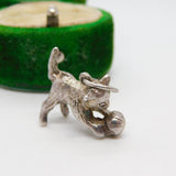 Sterling Silver Kitten Playing with the Ball Charm Pendant Vintage c1970