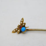 Victorian 9ct Gold, Seed Pearl, Turquoise & Garnet Insect Bug Stick Pin Antique
