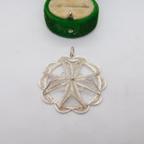 Sterling Silver Filigree Maltese Drop Charm Pendant Vintage c1970