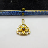 Sterling Silver Gilt & Garnet Floral Charm Pendant Vintage c1970