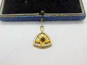 Sterling Silver Gilt & Garnet Floral Charm Pendant Vintage c1970