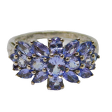 Sterling Silver 21 Stone Tanzanite Cluster Dress Ring Vintage c1970 Size O 1/2