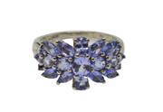 Sterling Silver 21 Stone Tanzanite Cluster Dress Ring Vintage c1970 Size O 1/2