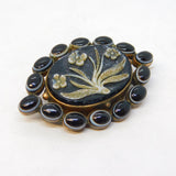 George III 9ct Gold, Carved Hardstone & Banded Agate Mourning Brooch Antique