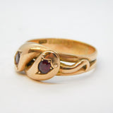 Edwardian 9ct Rose Gold, Garnet Set Serpent Crossover Ring Antique 1906