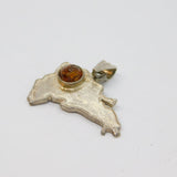 Sterling Silver Baltic Amber Set National Outline Charm Pendant Vintage c1970