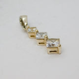 Sterling Silver Graduating Offset Squares CZ Drop Pendant Modern c2000s