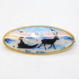 K. Hestenes Norwegian Sterling Silver Enamel Reindeer Sled Brooch Vintage