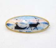 K. Hestenes Norwegian Sterling Silver Enamel Reindeer Sled Brooch Vintage