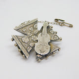 Victorian Sterling Silver Maltese Cross Cello Sweetheart Brooch Antique c1890