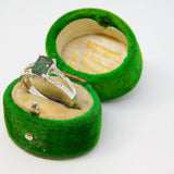 Sterling Silver Dark Green Vitrail Crystal Split Dress Ring Vintage c1970 Size M