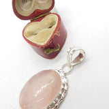Sterling Silver Pink Quartz Gemstone Charm Pendant Vintage c1970