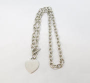 Chunky Sterling Silver Cable Link Chain Necklace & Heart Pendant Vintage