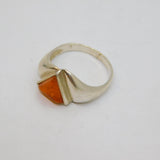 Sterling Silver Baltic Amber Triangle Form Studio Ring Modern c1990 Size P 1/2
