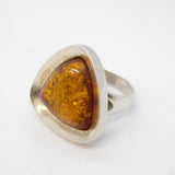 Large Sterling Silver & Baltic Amber Statement Ring Vintage c1970s