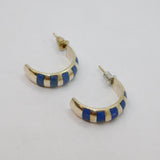 Pair of Sterling Silver Sodalite Striped Half Hoop Stud Earrings Vintage c1970