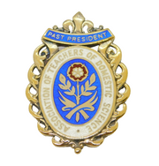 Gold on Sterling Silver Enamel 'Teachers of Domestic Science' Brooch Vintage