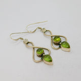 Pair of Sterling Silver 4 Cabochon Peridot Studio Drop Earrings Vintage c1970