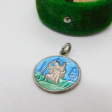 Sterling Silver Enamel St Christopher Travel Charm Pendant Vintage c1970