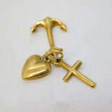 9ct Yellow Gold Faith, Hope & Charity Charm Pendant Vintage c1970