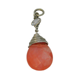 Sterling Silver Wire Wrapped Cherry Quartz & Crystal Charm Pendant Vintage c1970
