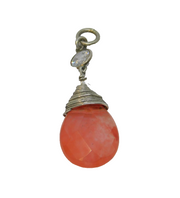 Sterling Silver Wire Wrapped Cherry Quartz & Crystal Charm Pendant Vintage c1970