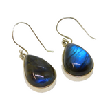 Pair of Sterling Silver Cabochon Labradorite Peardrop Earrings Vintage c1970