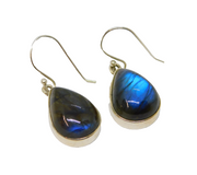 Pair of Sterling Silver Cabochon Labradorite Peardrop Earrings Vintage c1970